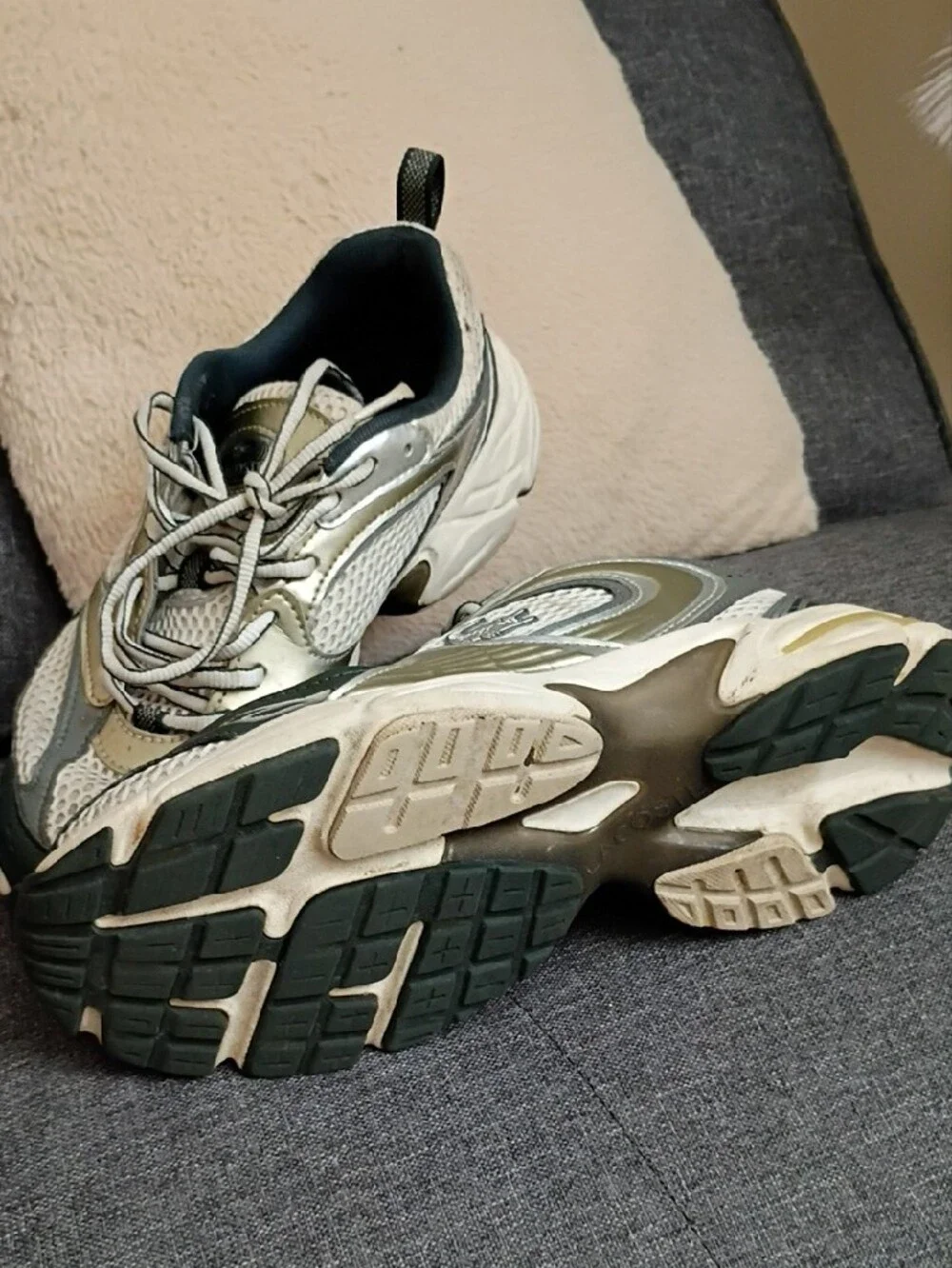 Lacoste Women's Cream Mesh Sneakers with Dark Green Accents